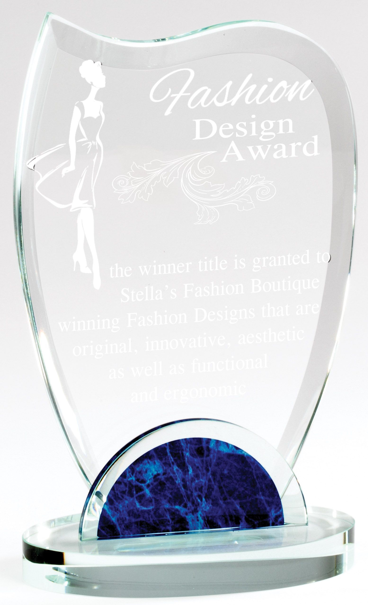 Crystal and blue marble recognition award.