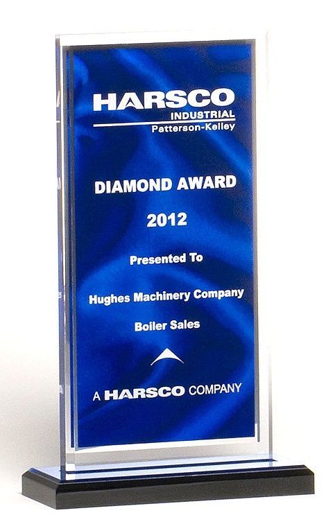 Dark blue draped satin acrylic award.