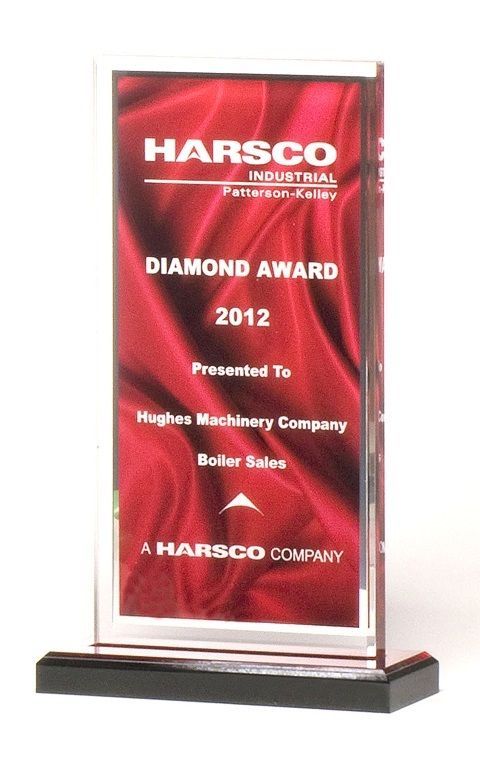 Deep red draped satin acrylic award.