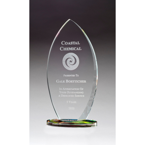 Flame glass award with prism base.