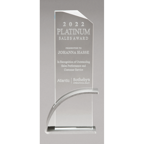 Glass award with silver base.