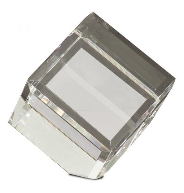 Crystal beveled cube paperweight award.