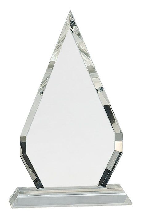 Beveled crystal diamond award with base.