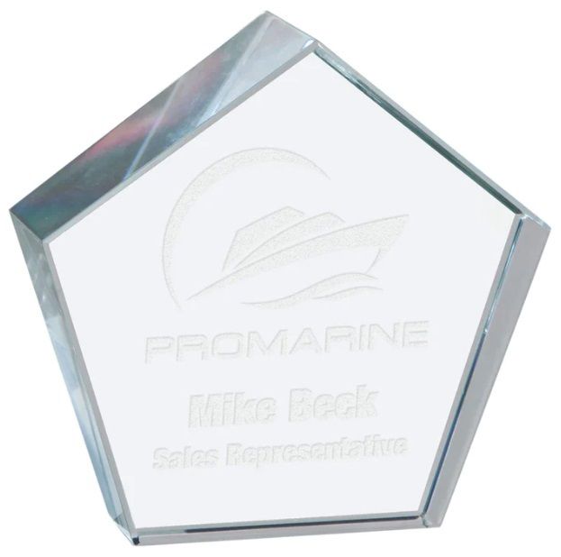 Crystal pentagon paperweight.