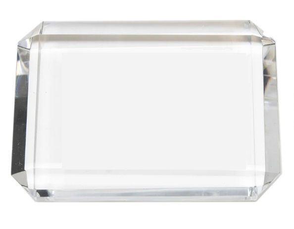 Faceted crystal rectangle paperweight.