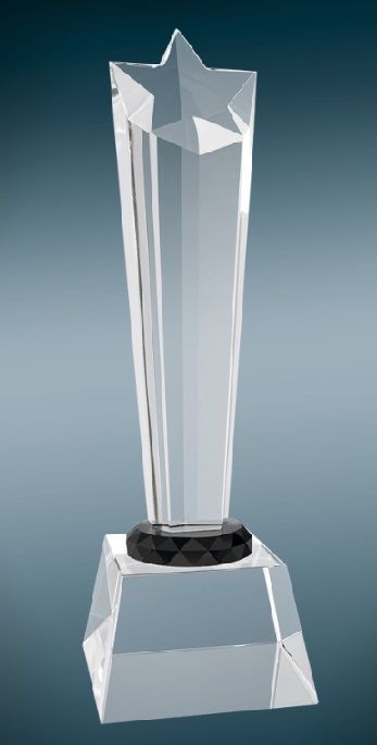 Crystal rising star award with clear base.