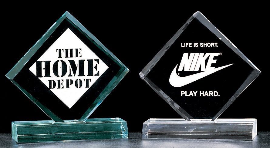Diamond shape beveled acrylic award, jade and clear.