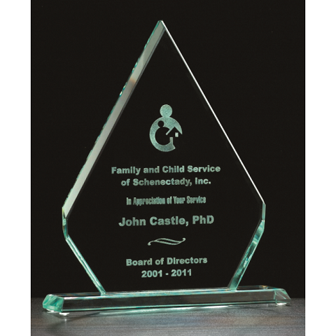 Diamond shape jade glass award.