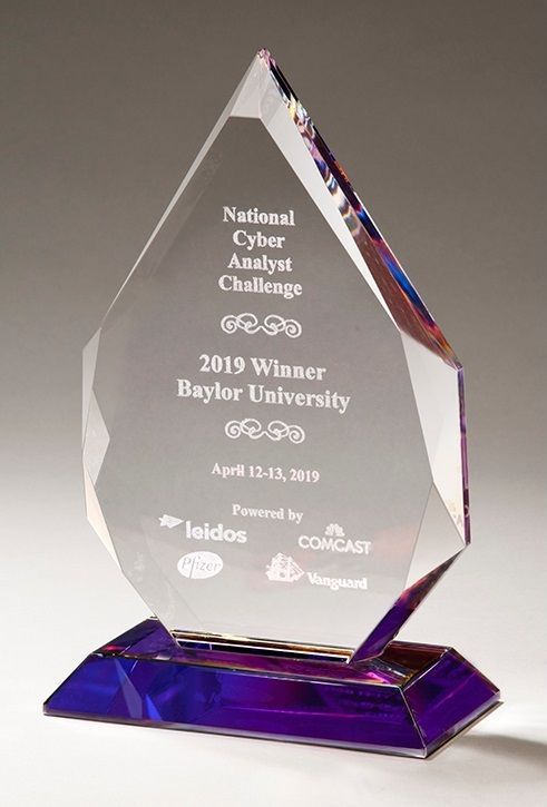 Thick flame series crystal recognition award with prism effect.