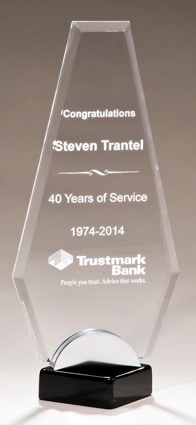 Classic beveled acrylic recognition award with black base.