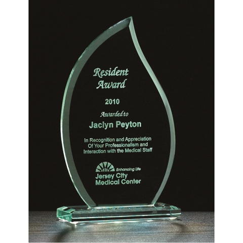 Flame shape jade glass award.