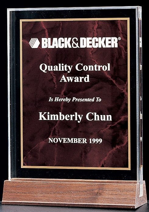 Ruby marble design on polished acrylic recognition award.