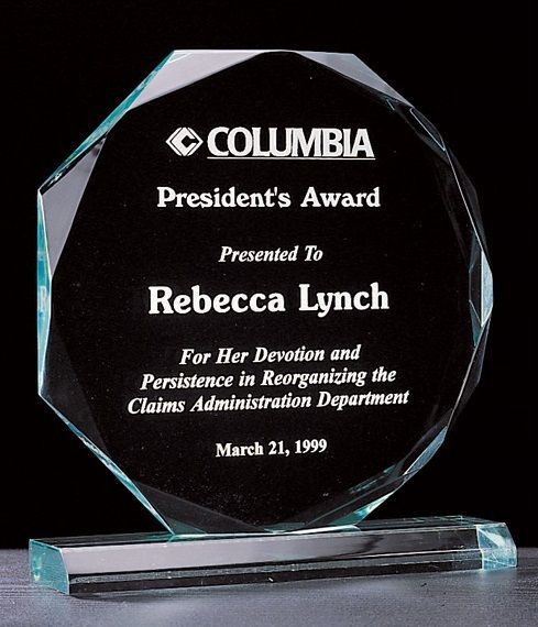 Octagon faceted acrylic recognition award.