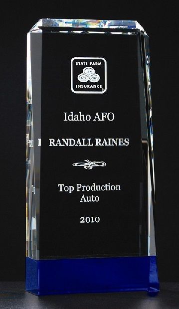 Thick premium series crystal recognition award with cobalt accent