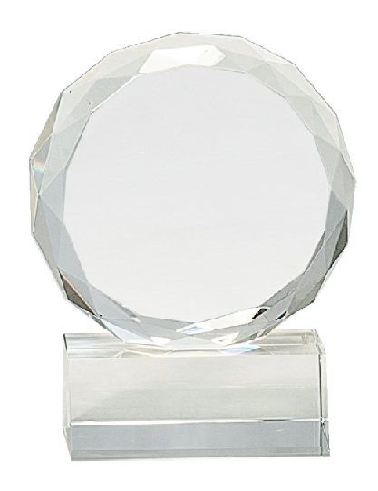 Round faceted crystal recognition award.