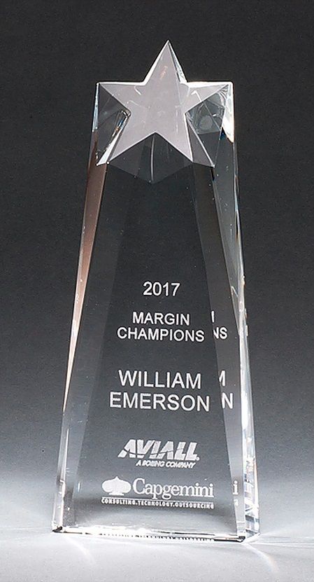 Crystal recognition award with star.