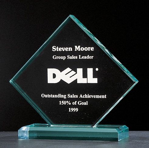 Diamond shape beveled acrylic recognition award.
