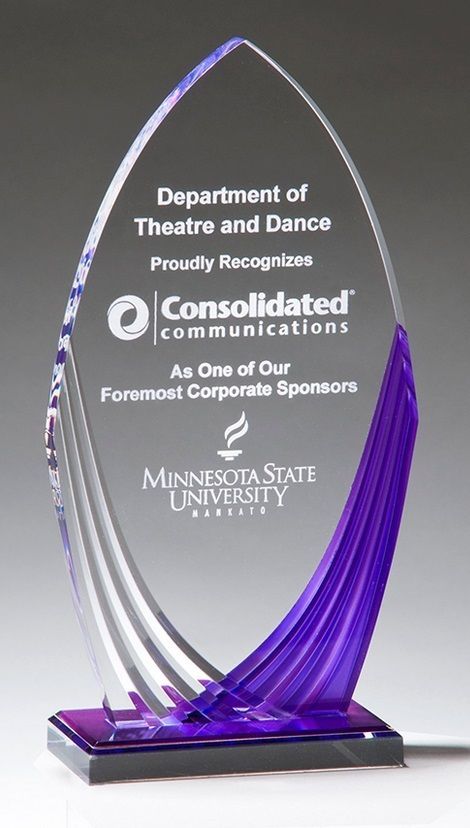 Tidal clear acrylic award with violet accents.