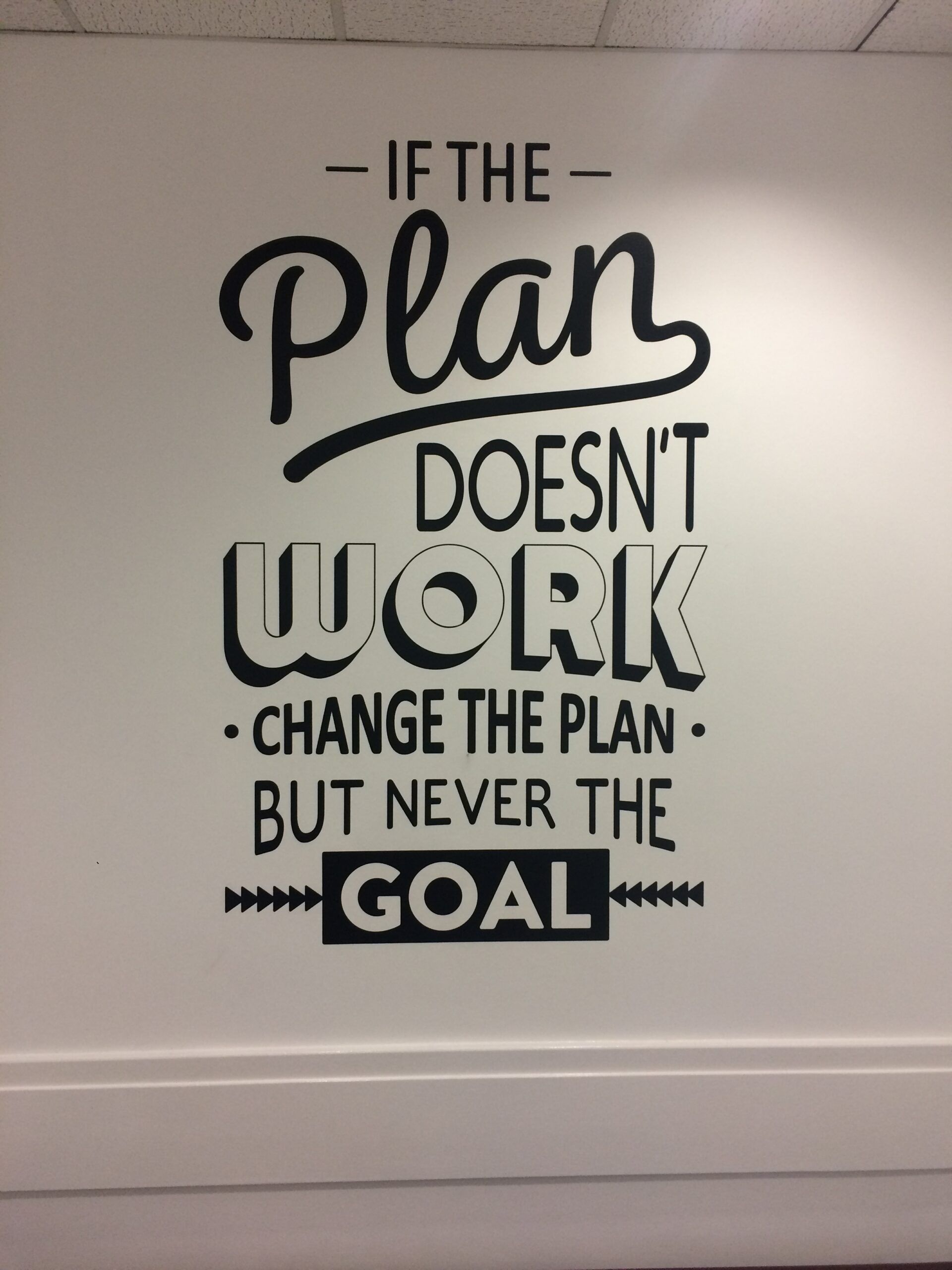 Vinyl lettering on interior wall.