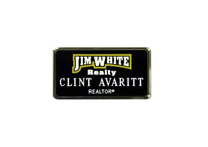 UV printed name badge in gold executive frame.