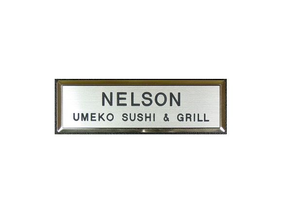 Laser engraved silver name badge on small premier silver frame.