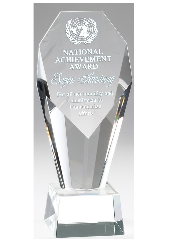 Crystal recognition award with slant face.