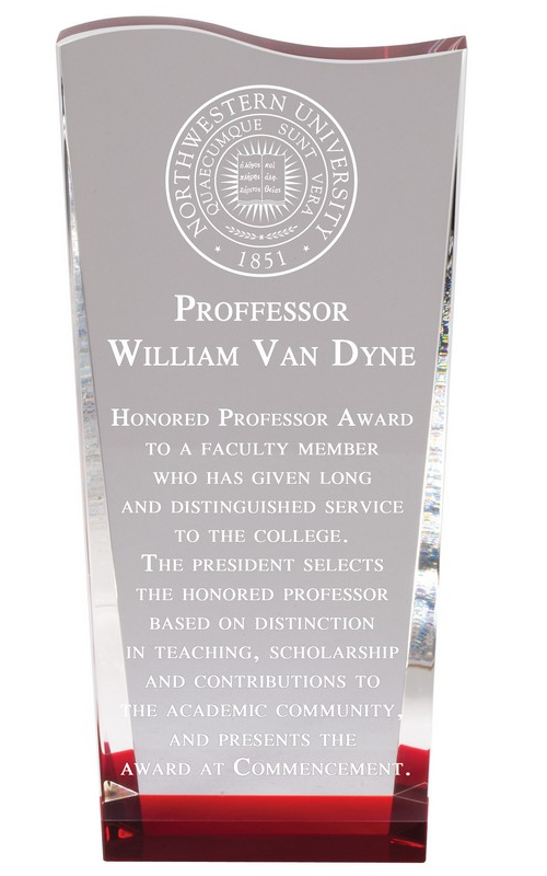 Beveled crystal recognition award.