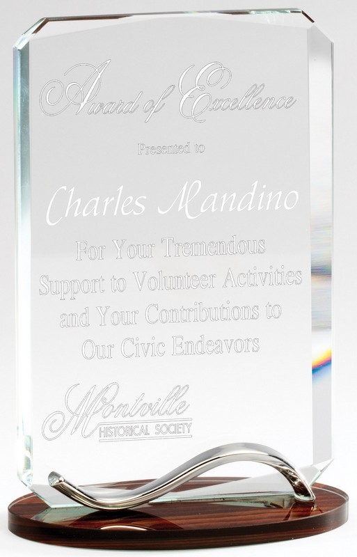 Tablet shape crystal recognition award.