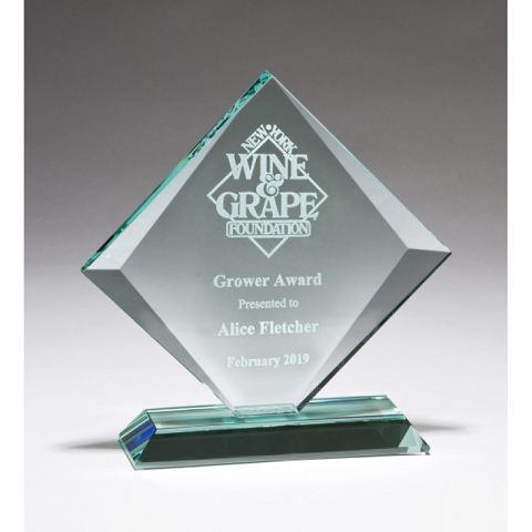 Diamond shaped jade glass recognition award.