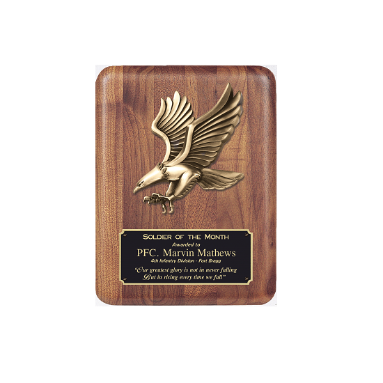 Eagle landing recognition/award rounded plaque.