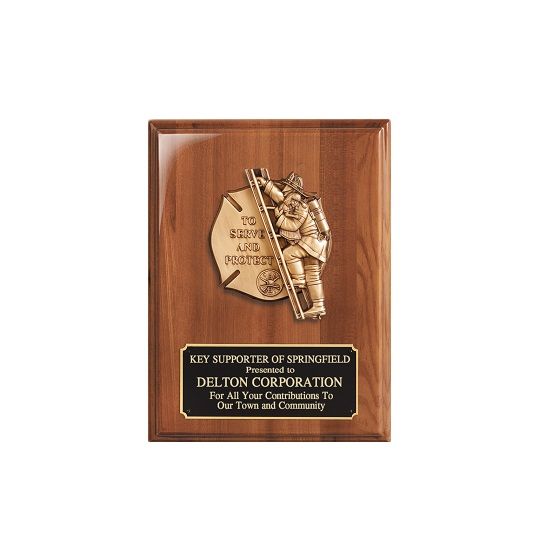 Fire fighter descending ladder plaque.