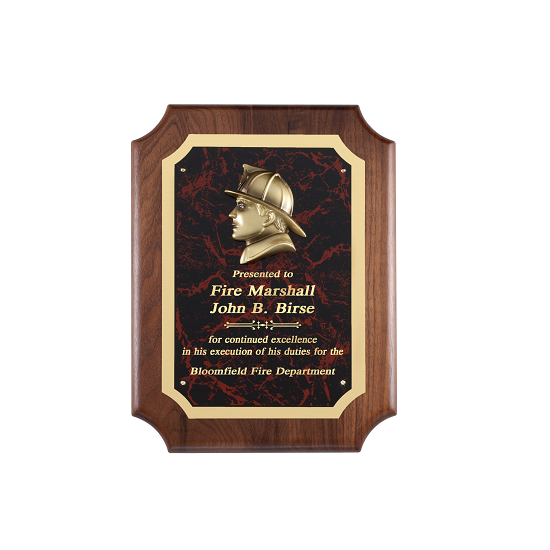 Fire fighter retirement award scalloped plaque.
