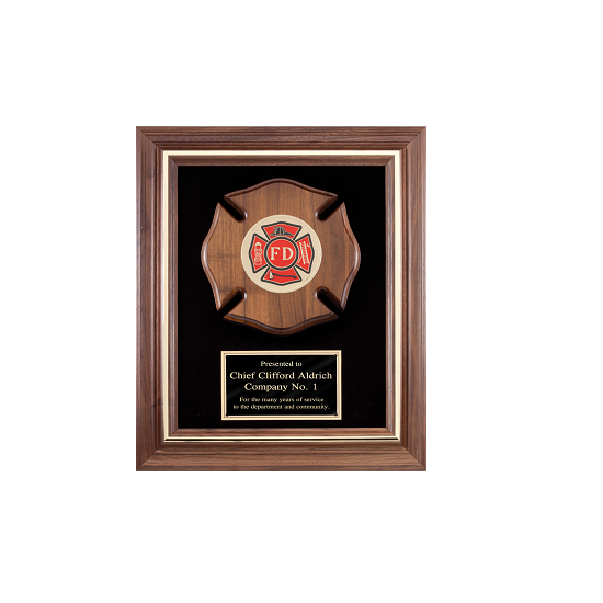 Fire fighter maltese cross retirement award plaque.
