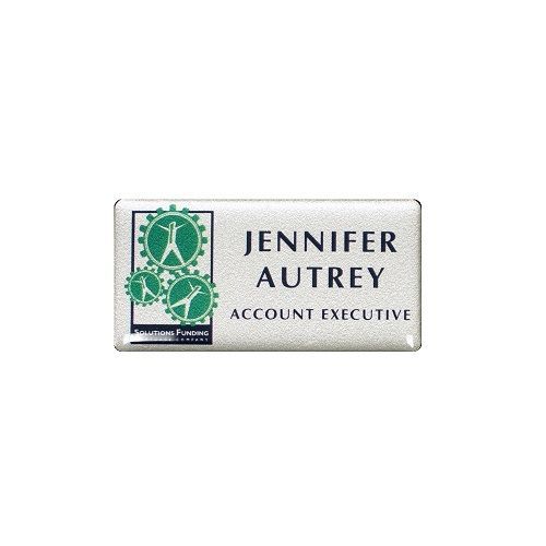 Sublimated brushed aluminum name badge with protective dome.