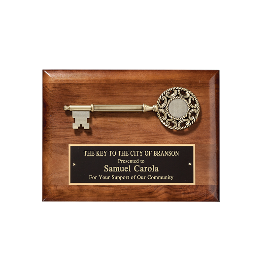 Key to the city on walnut plaque.