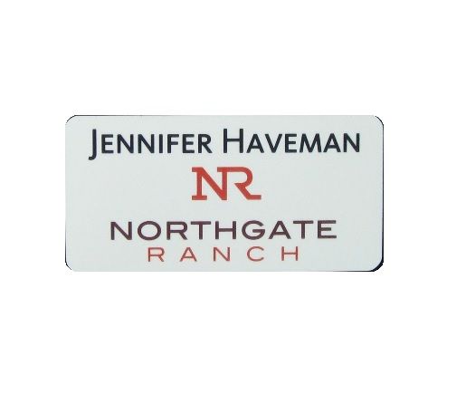 Sublimated white aluminum name badge.