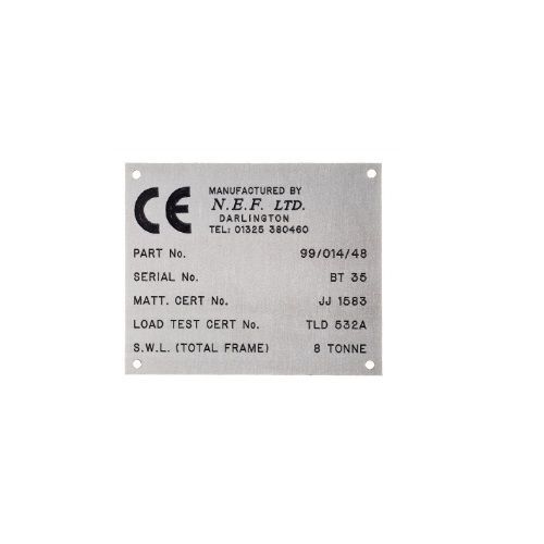 Aluminum product information plate.