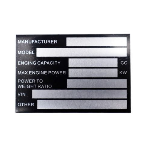 Aluminum equipment specification plate.