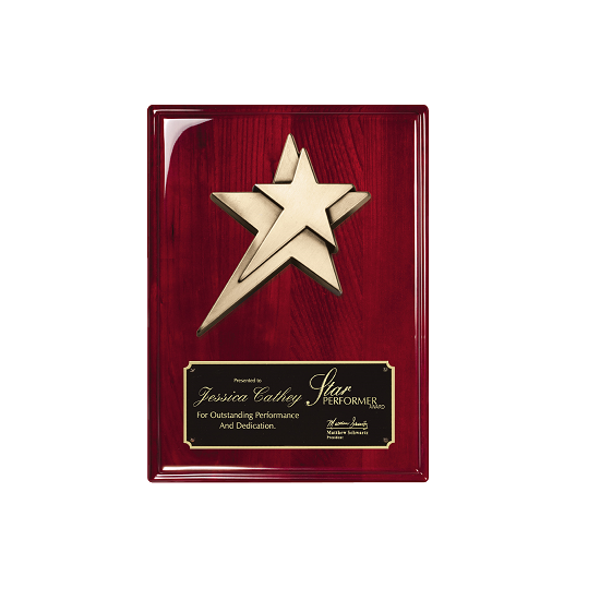 Rosewood star recognition/award plaque.