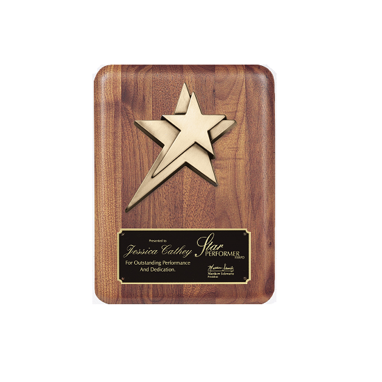 Walnut star recognition/award plaque.