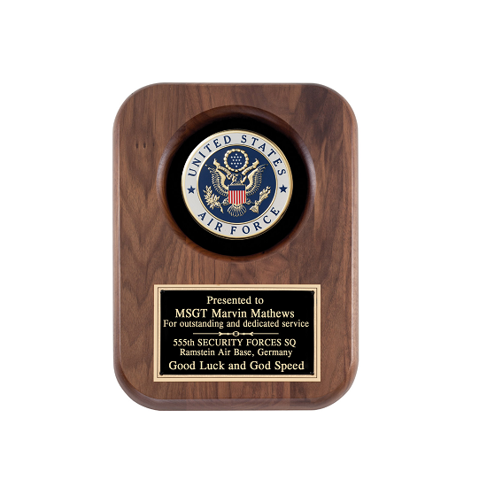 US Air Force retirement award plaque.