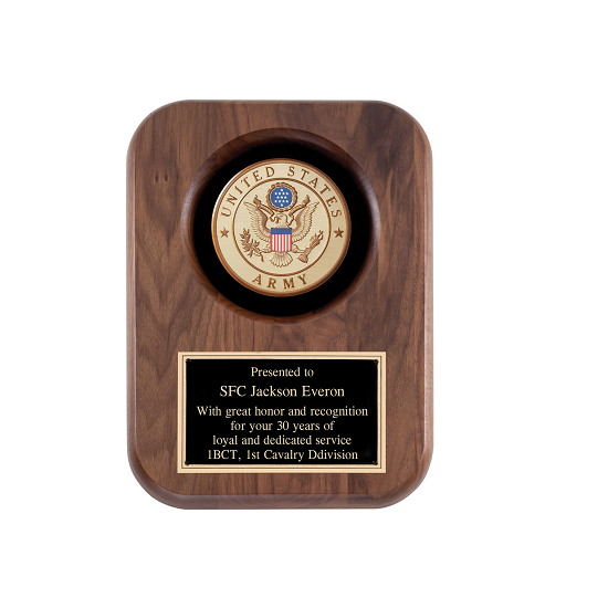 US Army retirement award plaque.