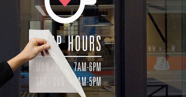 Vinyl lettering on exterior glass.