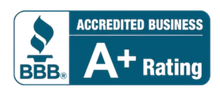 A blue sign that says accredited business on it
