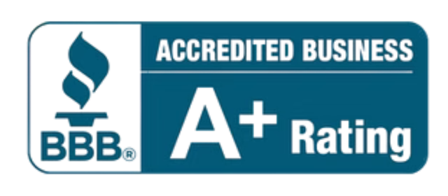 A blue sign that says accredited business on it