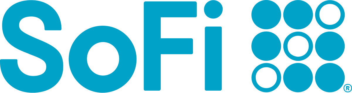 A blue sofi logo with circles around it