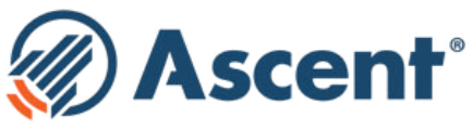 The logo for ascent is blue and orange and has a circle in the middle.