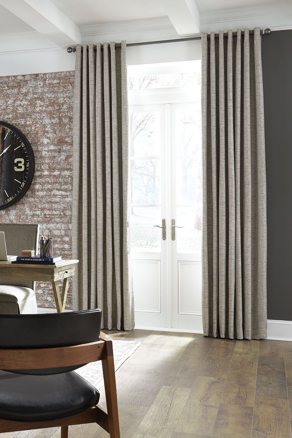 Grommet heading drapery on French doors in an office space near Elkhorn, Nebraska (NE)