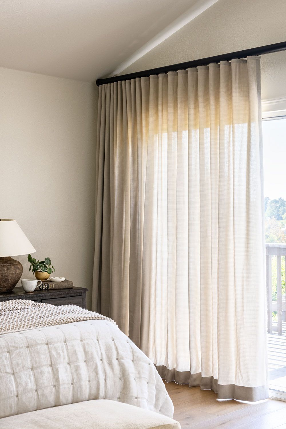 Semi-sheer ripplefold drapery in a bedroom near Elkhorn, Nebraska (NE)