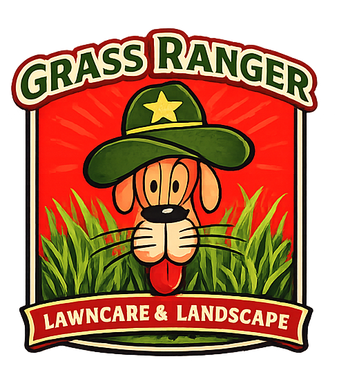 Cartoon dog wearing a ranger hat, behind grass, for 